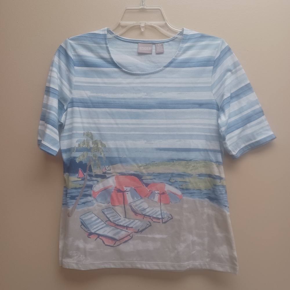 Chico's Beach scene tee size 0 small